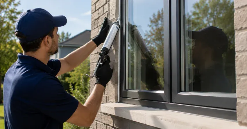 Aluminum window frame with double glazed insulated glass unit installed in a residential wall in Wesley Corners, Whitchurch-Stouffville
