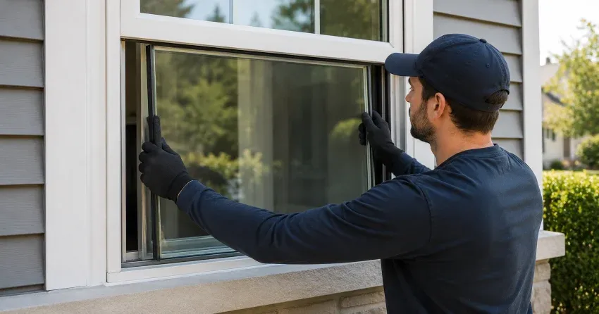 technician boarding up broken window during emergency glass repair Wesley Corners, Whitchurch-Stouffville