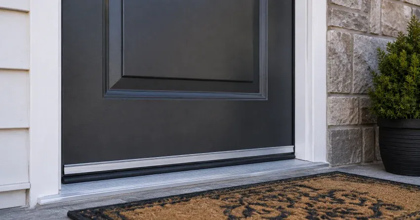 technician replacing worn door weatherstripping in Pleasantville, Whitchurch-Stouffville home