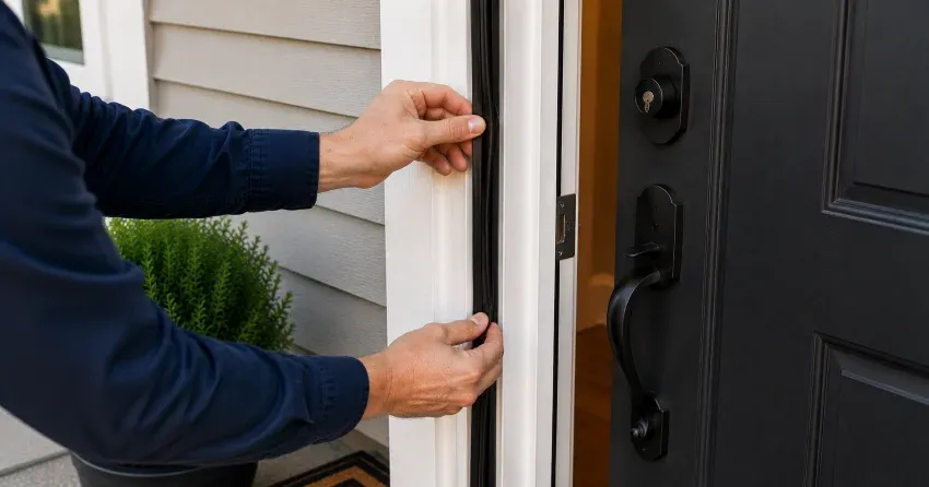 technician performing light test on door seal in Bloomington, Whitchurch-Stouffville