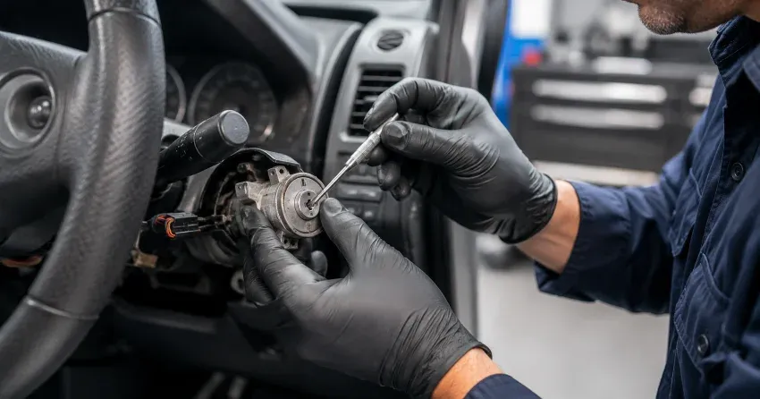 technician diagnosing an ignition lock repair issue in Bloomington, Whitchurch-Stouffville
