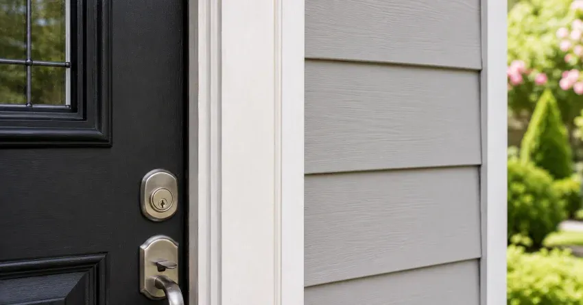technician inspecting door jamb behind cracked casing in Bloomington, Whitchurch-Stouffville home