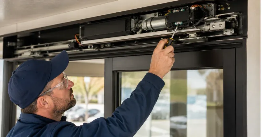 technician completing automatic door repair on residential property in Whitchurch-Stouffville