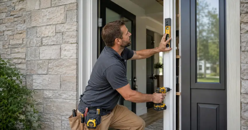 technician installing a new exterior door frame in Whitchurch-Stouffville