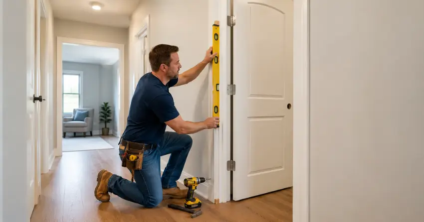 technician installing a pre-hung interior door in a home hallway Whitchurch-Stouffville