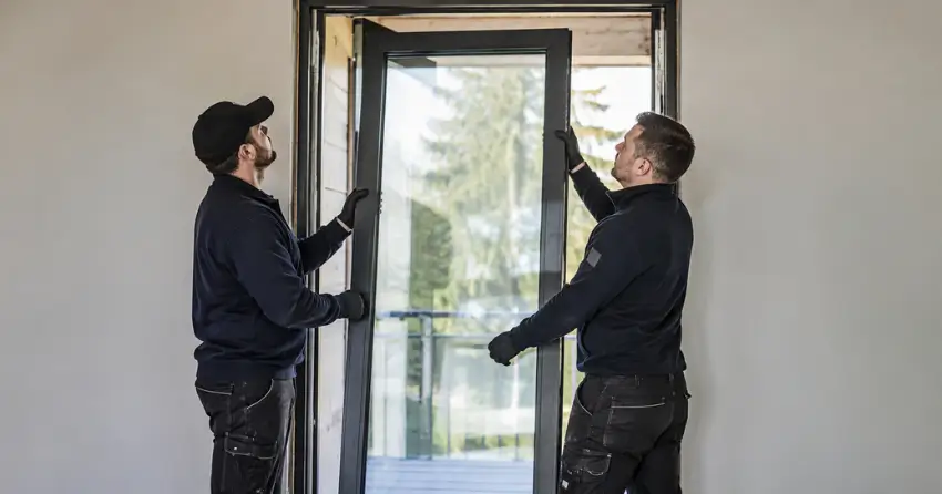 new glass panel being fitted into door frame in Wesley Corners, Whitchurch-Stouffville