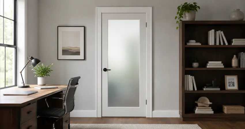 frosted interior door installed in home office in Wesley Corners, Whitchurch-Stouffville