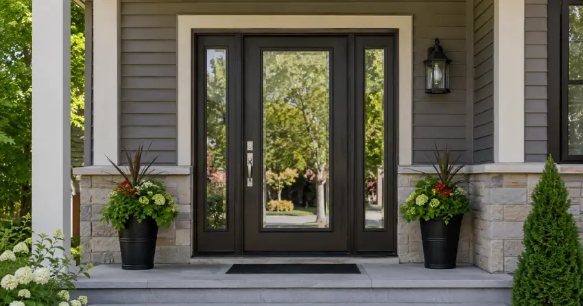 glass entry door with sidelights on a home in Wesley Corners, Whitchurch-Stouffville