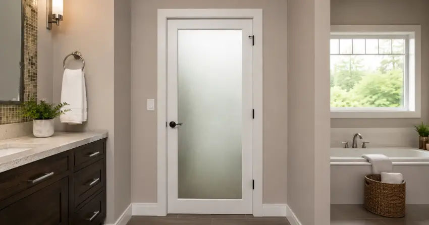 frosted glass panel bathroom door installed in a Bloomington, Whitchurch-Stouffville home
