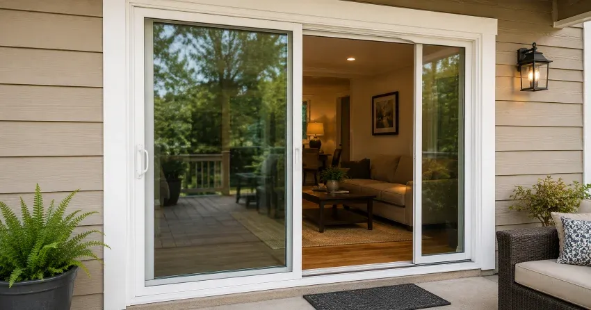 Patio Door Installation technician setting a new frame in Wesley Corners, Whitchurch-Stouffville