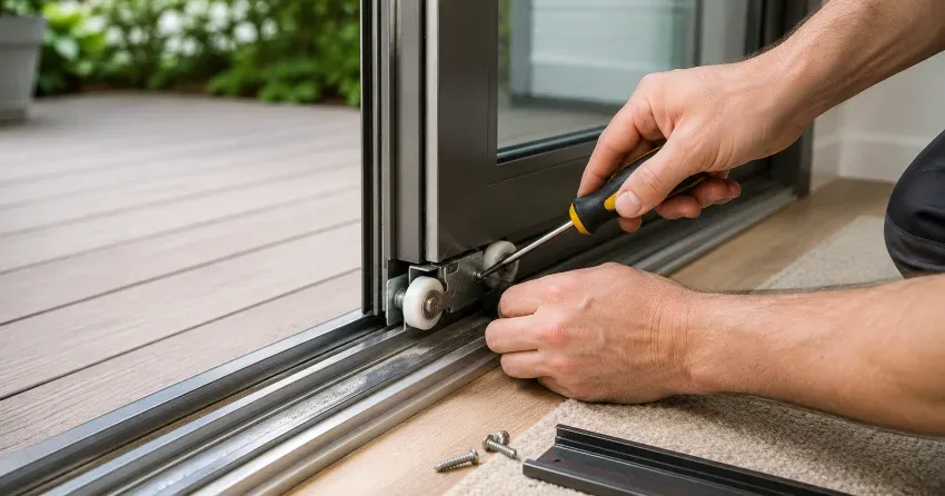 sliding door fix Bloomington, Whitchurch-Stouffville technician diagnosing track issue