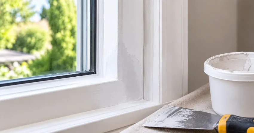 technician repairing rotted window frame corner in Wesley Corners, Whitchurch-Stouffville