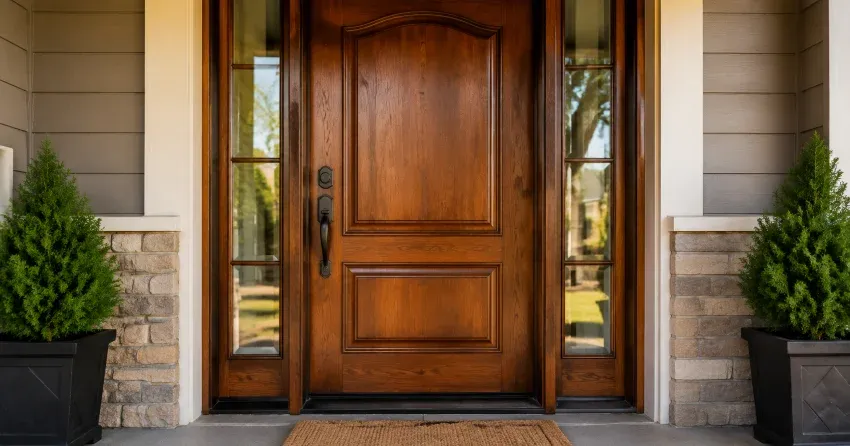 wood door mid-restoration showing stripped bare wood in Bloomington, Whitchurch-Stouffville