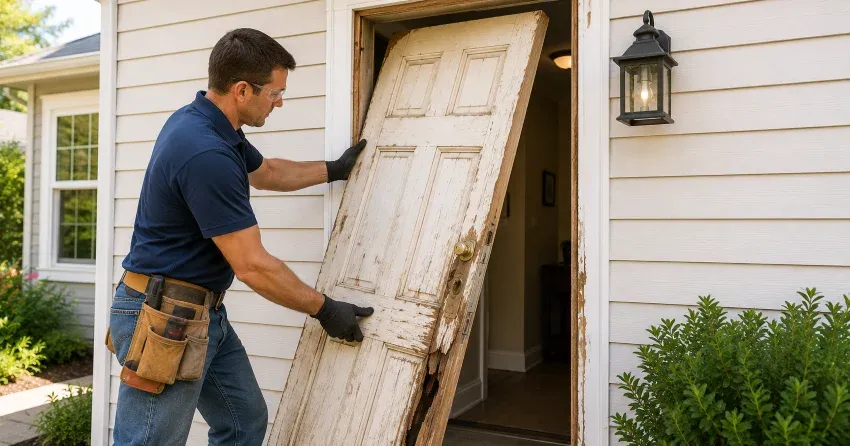 warped exterior door frame showing weather damage in Bloomington, Whitchurch-Stouffville